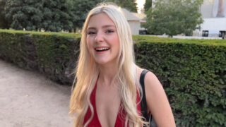 Slutty blonde model travels the world to get fucked